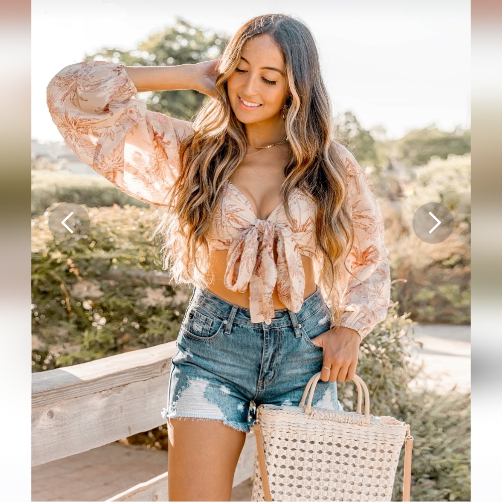 Find Your Wave Textured Tie Front Crop Top
